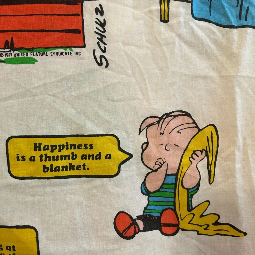 Vintage 1971 JC Penny Peanuts Snoopy “Happiness is” Double Full Fitted Sheet